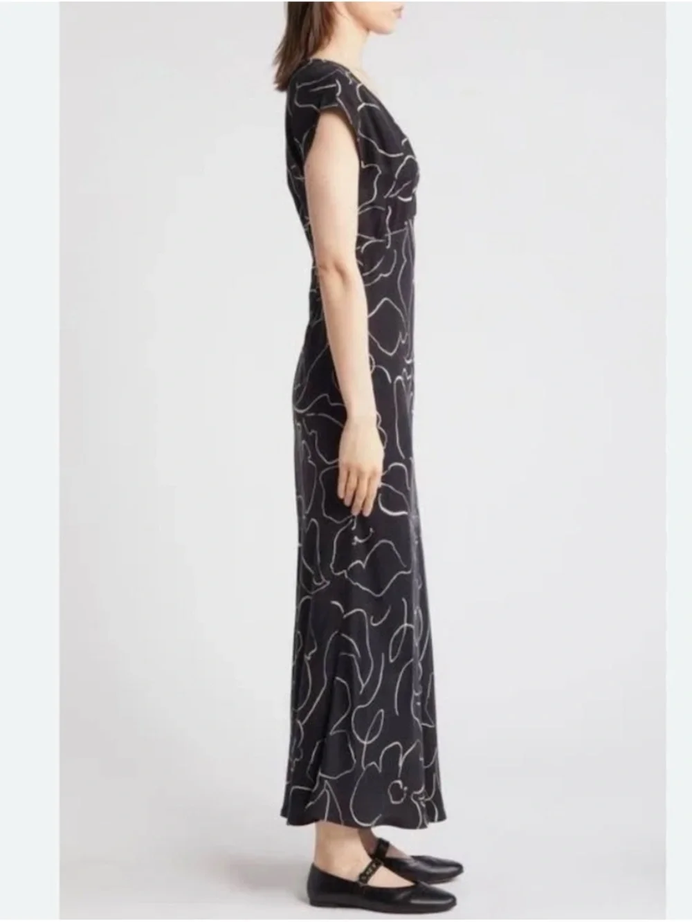 NWT Madewell Marianna Black Floral V-Neck Cupro Blend Maxi Dress #P0925 Sz 16
